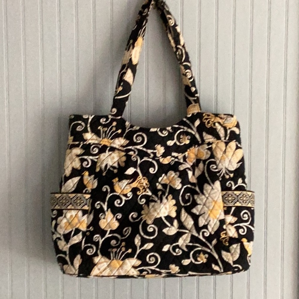 Vera Bradley Black and Cream Tote with Floral Design